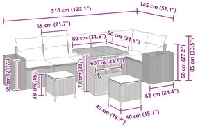 Conjunto de Sofás de Jardim vidaXL com Almofadas Preto Rattan Poliéste