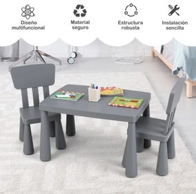 Conjunto com mesa e 2 cadeiras para crianças para comer, desenhar ou estudar 76,5 x 54,5 x 49,5 cm Cinza