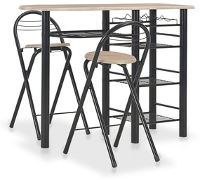 284402 vidaXL 3 pcs conjunto de bar com prateleiras madeira e aço