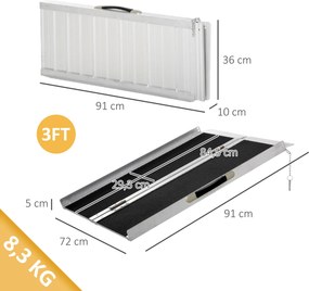 Rampa para cadeiras de rodas 91 x 72 x 5 cm  Rampa de acesso antiderrapante dobrável com bordas de segurança Máx. 270 kg  alumínio preto