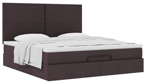Estrutura de cama otomana com colchão tecido castanho escuro