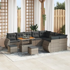 Conjunto de Sofá de Jardim vidaXL 12 Peças com Almofadas Cinza Rattan