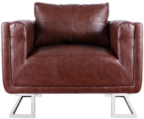 Poltrona cubo com pés cromados couro artificial castanho