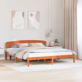 vidaXL Estrado de Cama com Cabeceira Castanho Encerado 200x200 cm Madeira Sólida de Pinho