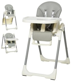 HOMCOM Cadeira de refeição ajustável e dobrável para bebê acima de 6 meses com bandeja dupla 55x80x104 cm Cinza | Aosom Portugal