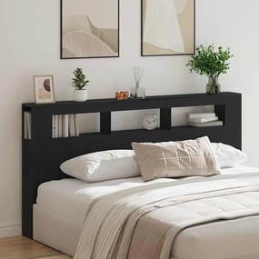 Cabeceira de Armazenamento vidaXL com Luzes LED Carvalho Preto 200x18,5x103,5 cm