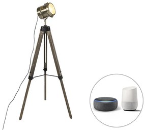 LED Candeeiro de pé inteligente tripé madeira com spot de estúdio incl. Wifi B35 - Braha Industrial