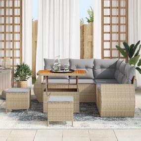 Conjunto de Sofá de Jardim vidaXL de 8 Peças com Almofadas Bege Rattan