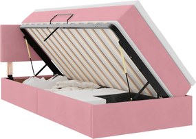 vidaXL Cama com arrumação e LED com colchão Rosa 90 x 200 cm Veludo