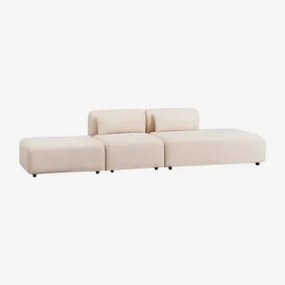 Sofá Modular De 2 Peças Com Chaise Longue Direita E Pufe Fogler Chenille Creme Bege - Sklum