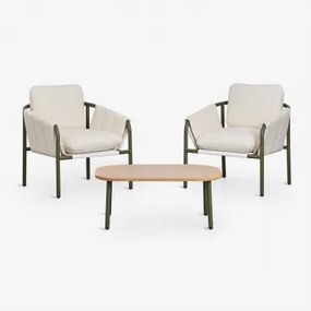 Conjunto De Jardim Com 2 Poltronas Estofadas E Mesa De Centro Em Aço Zunika Verde Azeitona Intenso - Sklum