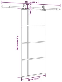 Porta deslizante c/ conj. ferragens 90x205cm vidro ESG preto