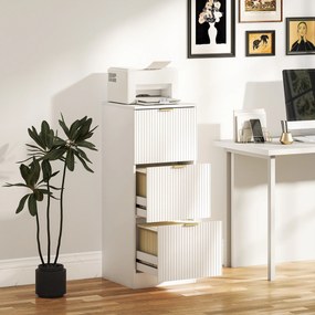 Bloco de Gavetas de Escritório com 3 Gavetas Frentes Caneladas Móvel para Arquivo para Tamanho A4 ou Carta 40x40x101 cm Branco