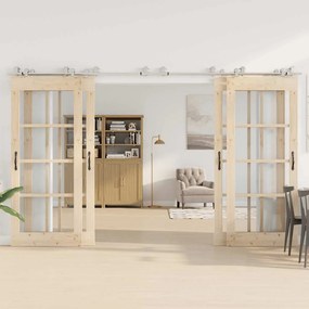 Kit ferragens p/ porta deslizante 366cm aço inoxidável prateado