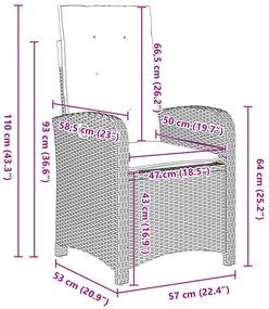 Conjunto de Jantar de Jardim 9 Peças com Almofadas Cinzas de Rattan Po