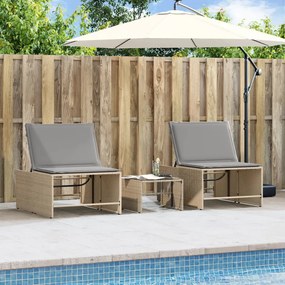 Espreguiçadeiras modulares com mesa 2 pcs vime PE bege