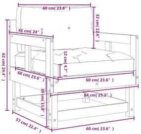 Cadeiras de jardim c/ almofadões 2 pcs pinho maciço cinzento