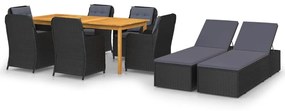 vidaXL 9 pcs conjunto de jantar para jardim preto