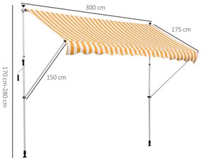 Toldo Portátil 3x1,5m Manual Dobrável de Alumínio Altura Regulável com Manivela para Terraço Jardim Amarelo e Branco