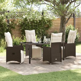 vidaXL Conjunto de Jantar para Jardim de 5 Peças Castanho com Almofadas de Poli-rattan