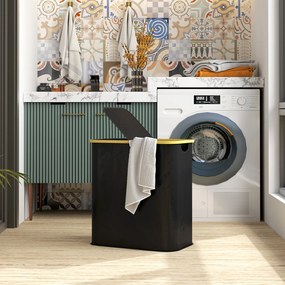 Cesto de roupa suja dobrável de 80 L com tampa, pegas ranhuradas, preto