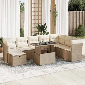 vidaXL 9 pcs conjunto de sofás p/ jardim com almofadões vime PE bege