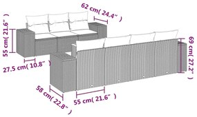 8 pcs conjunto de sofás p/ jardim com almofadões vime PE bege