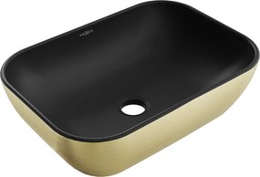 Mexen Rita lavatório de bancada 45 x 32 cm, preto mate/dourado padrão linhas - 21084577