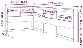 Estante cabeceira forma de L 80 cm pinho maciço castanho-mel