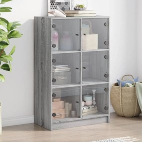 vidaXL Armário alto com portas derivados de madeira cinzento sonoma