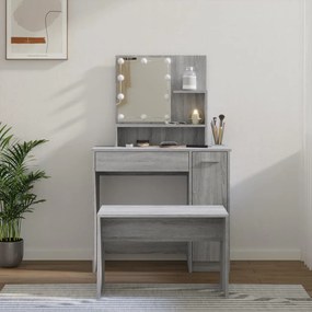 3114121 vidaXL Conjunto toucador c/ LEDs madeira processada sonoma cinza