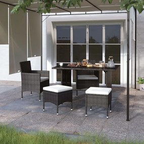 4 pcs conjunto de cadeiras e bancos de jardim vime PE preto