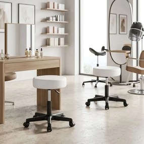 Conjunto 2 bancos com rodas 48 x 48 x 46 - 60 cm em couro sintético branco