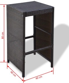7 pcs conjunto bar para jardim c/ almofadões vime PE castanho