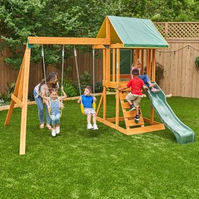 Parque infantil exterior madeira com escorrega e baloiço Appleton