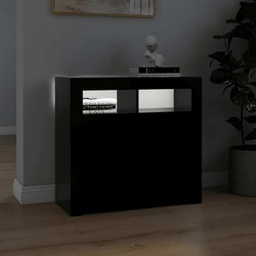 Aparador com luzes LED 80x35x75 cm preto