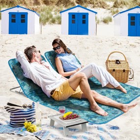 Conjunto de 2 espreguiçadeiras de praia dobráveis Tapetes de praia com mesa portáteis para a praia, jardim, campismo Verde