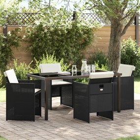 Conjunto de Jantar de Jardim de 5 Peças com Almofadas Preto Rattan Pol
