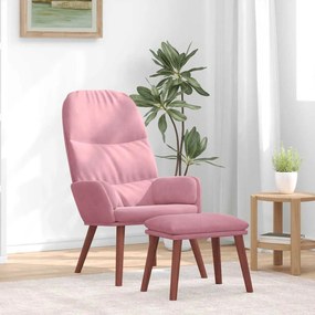 vidaXL Cadeira de descanso com banco p/ pés veludo rosa