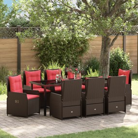 Conjunto de Jantar de Jardim de 9 Peças Castanho Rattan PE