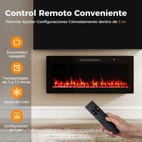 Lareira elétrica 91,4 x 10 x 46 cm 750 W/1500 W embutir na parede compatível com Alexa e Google Assistant com APP e comando Preto