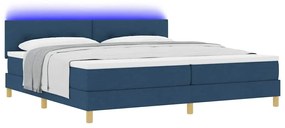 Cama Box Spring com Colchão &amp; LED Azul 200x200 cm Tecido
