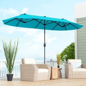 Guarda-sol duplo 400x200 cm jardim duplo para exterior com base recarregável, manivela e 12 varas de alta resistência Turquesa