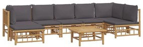 8pcs conj. lounge de jardim bambu c/ almofadões cinzento-escuro