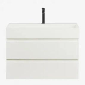 Conjunto De Móvel De Casa De Banho Suspenso Em Madeira E Folha De Freixo Com Lavatório Integrado Ona Branco & Sem Espelho & ↔︎ 80 Cm & P - Sklum