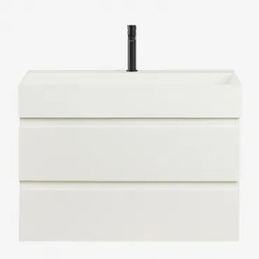 Conjunto De Móvel De Casa De Banho Suspenso Em Madeira E Folha De Freixo Com Lavatório Integrado Ona Branco & Sem Espelho & Preto - Sklum