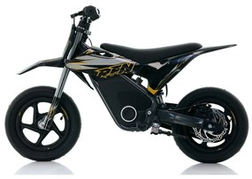 Mini moto eléctrica velocidade até 13 Km/h C/Limitador RFN Warrior Kids SX-E150 150W 12/12” Supermotard Preto e Dourada
