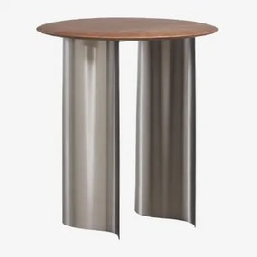 Mesa Auxiliar Redonda Ø45 Cm Em Madeira De Manga E Aço Inoxidável Marvion Madeira De Cabo Escuro - Sklum