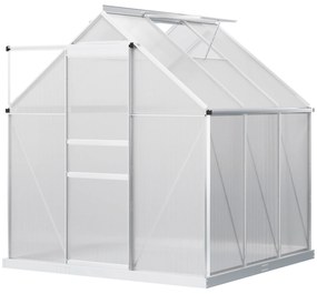 Outsunny Estufa de Jardim de Policarbonato e Alumínio Estufa de Exterior com Porta Corredeira e 2 Clarobóias para Cultivo de Plantas Sementes 190x190x200cm Transparente