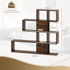 Estante com 5 prateleiras moderna em estilo escada 120 x 19,5 x 109 cm Castanha